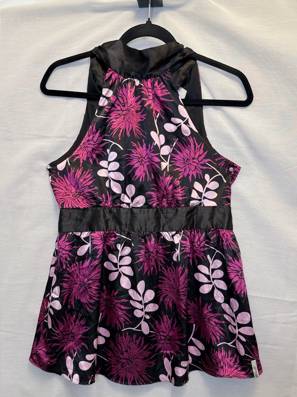 Satin Halter Babydoll Top in Pink Floral Print